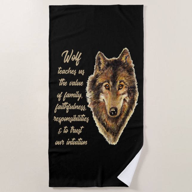 Wolf Totem Animal Spirit Guide for Inspiration Beach Towel (Front)