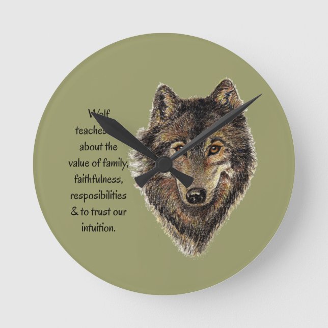 Wolf totem Inspirational Spirit Guide Animal Round Clock (Front)