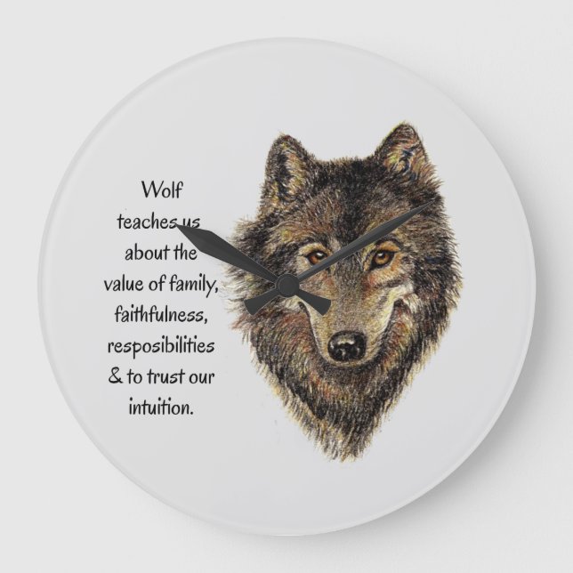 Wolf totem Inspirational Spirit Guide Animal Round Large Clock (Front)