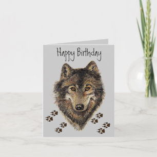 Wolf Tracks Animal Birthday Card