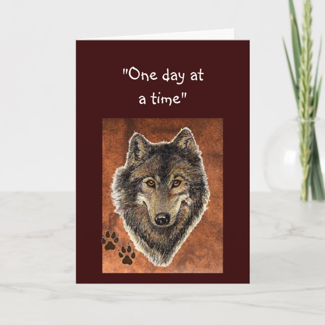 Wolf & Tracks Quote "One Day at a Time" Card (Front)
