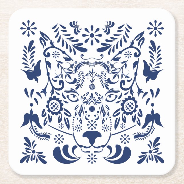 Wolf traditional folk ornament Paper Coaster (Front)
