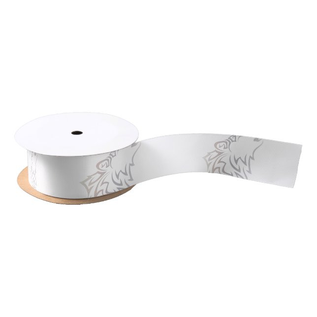 Wolf Tribal Beige White Taupe Satin Ribbon (Spool)