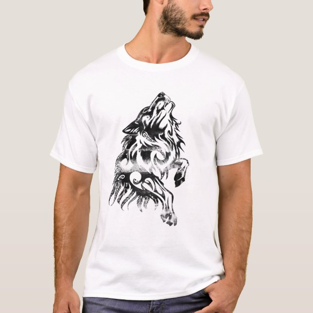 Wolf Tribal Tattoo Wolf Head Animal Design Wild Na T-Shirt (Front)