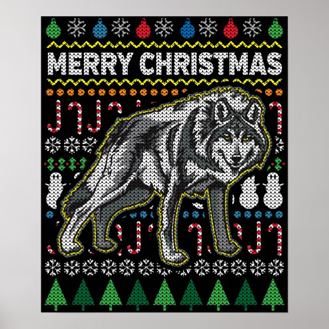 Wolf Ugly Christmas Sweater Wildlife Series Poster (Front)
