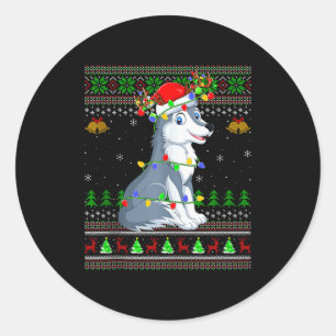 Wolf Ugly Christmas Sweaters Holiday Santa Cute Xm Classic Round Sticker