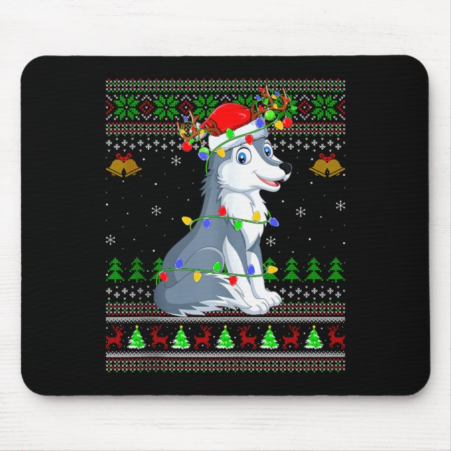 Wolf Ugly Christmas Sweaters Holiday Santa Cute Xm Mouse Pad (Front)