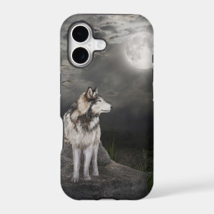 Wolf under a full moon