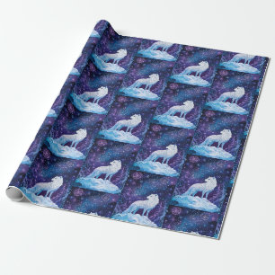 wolf under magical starry sky wrapping paper