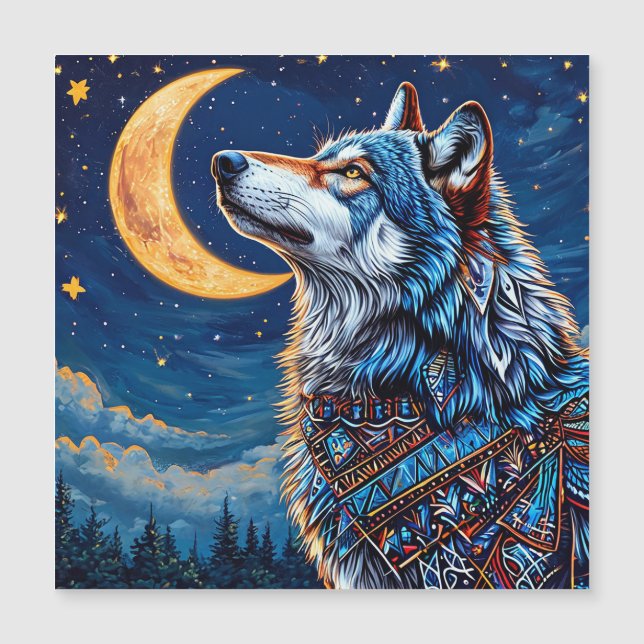 Wolf Under the Crescent Moon at Night (Front)