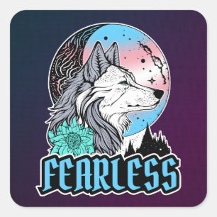 Wolf Under The Moon in Transgender Flag Colours Square Sticker