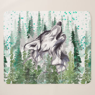 Wolf Watercolor   Colourful Wolf Sherpa Blanket