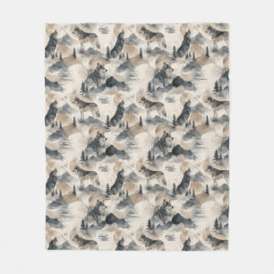 Wolf Watercolor Wolves Mountain Forest Nature Fleece Blanket