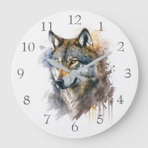 Wolf Watercolour Painting                          Large Clock