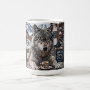 Wolf Wearing Glasses Drinking Coffee at Ski Resort Mug