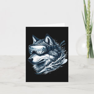 Wolf wearing ski snowboard goggles wolf skiing card