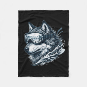Wolf Wearing Ski Snowboard Goggles Wolf Skiing Fleece Blanket