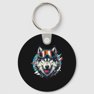 Wolf Wearing Ski Snowboard Goggles Wolf Skiing Lov Key Ring
