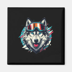 Wolf Wearing Ski Snowboard Goggles Wolf Skiing Lov Magnet