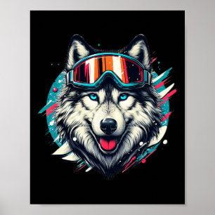 Wolf Wearing Ski Snowboard Goggles Wolf Skiing Lov Poster