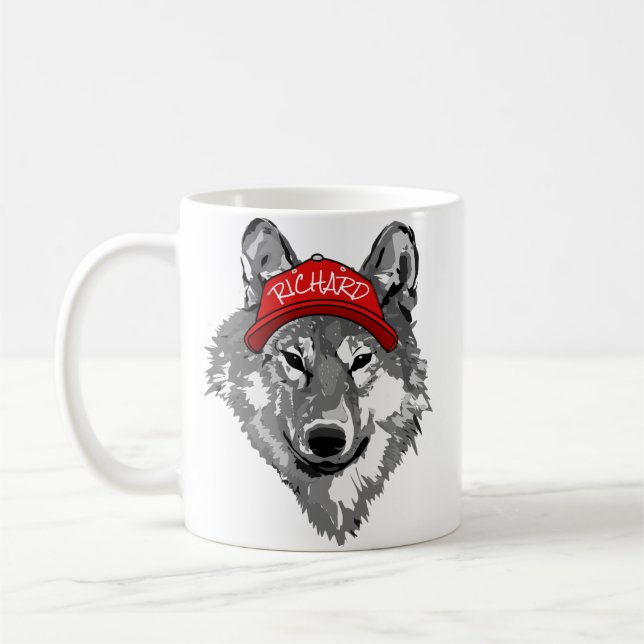 Wolf White&Black Red Baseball Cap Name Team T-Shir Coffee Mug (Left)