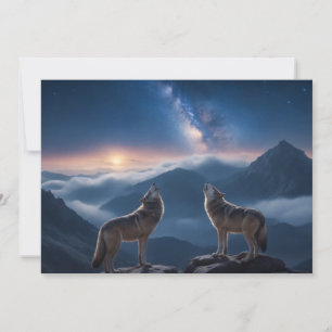 Wolf Wild Majestic Animal On A Starry Galaxy Night Announcement