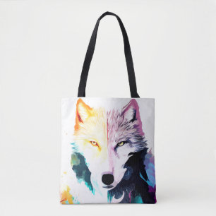 Wolf Wild Nature Animal Color Art Painting Tote Bag