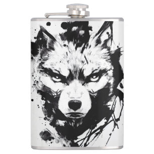 Wolf Wild Nature Free Spirit Art Brush Painting Hip Flask