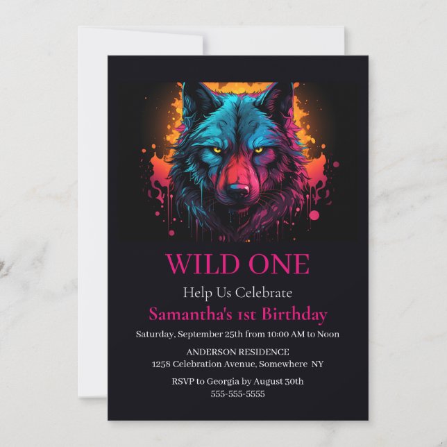 Wolf Wild One Birthday Invitation (Front)