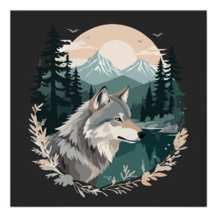 Wolf Wildlife Animal Nature Outdoors Watercolor  Poster