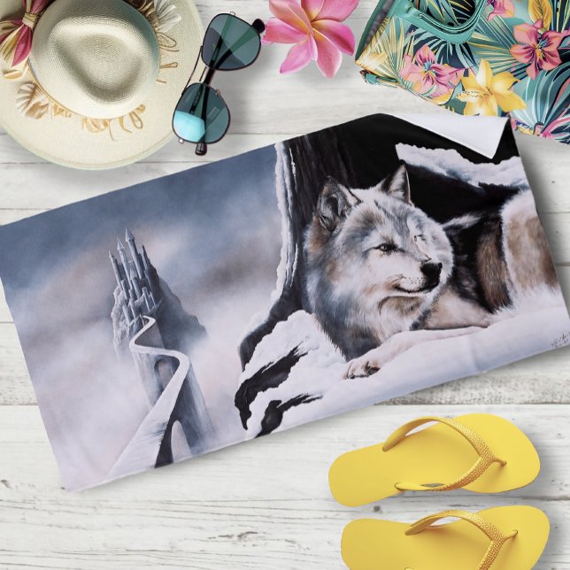 Wolf Winter Castle Fantasy Beach Towel (Creator Uploaded)
