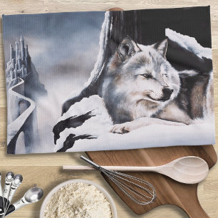 Wolf Winter Castle Fantasy Tea Towel