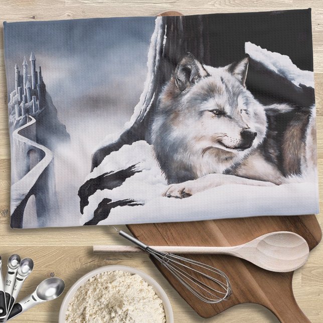 Wolf Winter Castle Fantasy Tea Towel (Creator Uploaded)