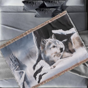 Wolf Winter Castle Fantasy Throw Blanket