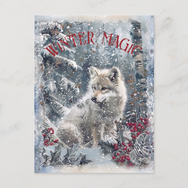 Wolf Winter Christmas Holiday Postcard (Front)