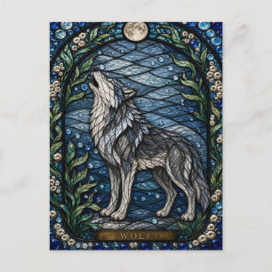 Wolf Winter Forest Illumina Stained Glass Postcard