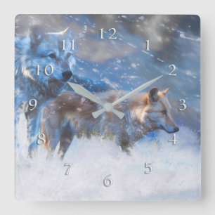 WOLF WINTER TERRITORIES SQUARE WALL CLOCK