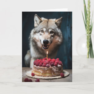 Wolf with a Birthday Cake Card