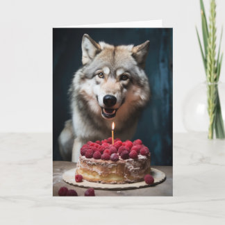 Wolf with a Birthday Cake Card