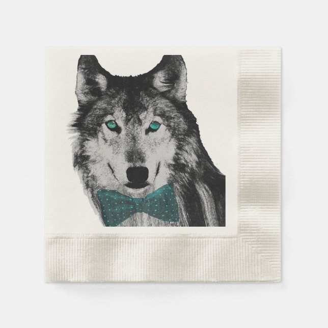 Wolf with Blue Eyes and a Bow Tie Napkin (Front)