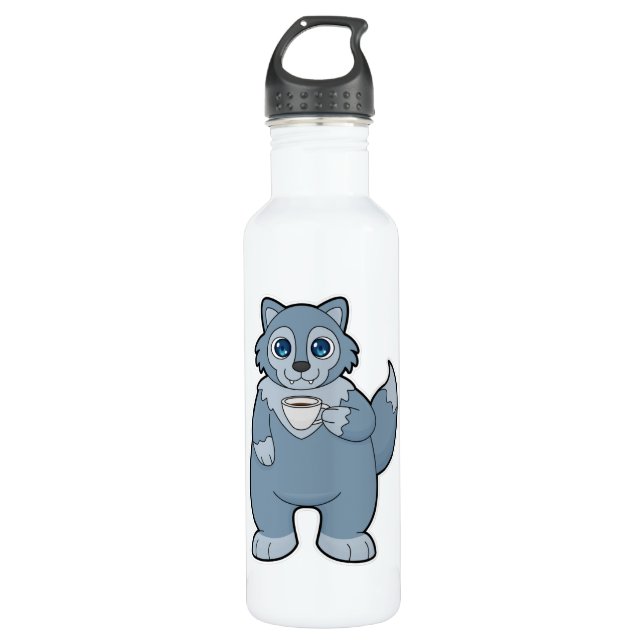 Wolf with Cup of Coffee 710 Ml Water Bottle (Front)