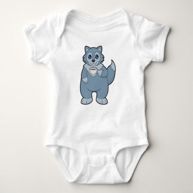 Wolf with Cup of Coffee Baby Bodysuit (Front)
