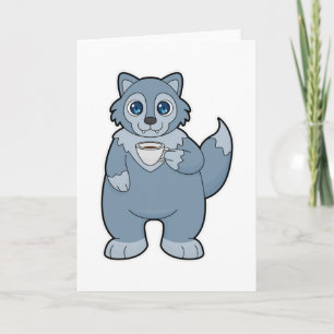 Wolf with Cup of Coffee Card