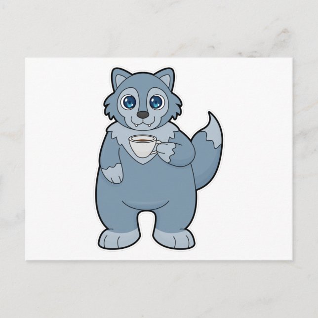 Wolf with Cup of Coffee Postcard (Front)