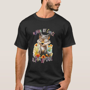 wolf with flowers cute wolves animal moon alpha by T-Shirt