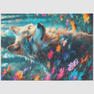 Wolf With Flowers Tissue Paper