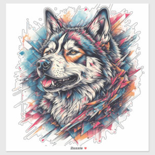 Wolf with Geometric Elements and Vibrant Colours