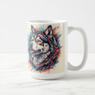 Wolf with Geometric Elements and Vibrant Colours Coffee Mug