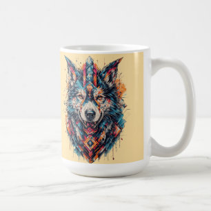 Wolf with Geometric Elements and Vibrant Colours Coffee Mug