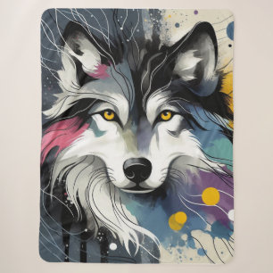 Wolf with Paint Splatter Sherpa Blanket